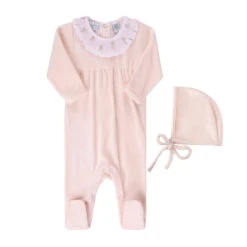 Baby Girl Velour Smocked Collar Romper W/Hat