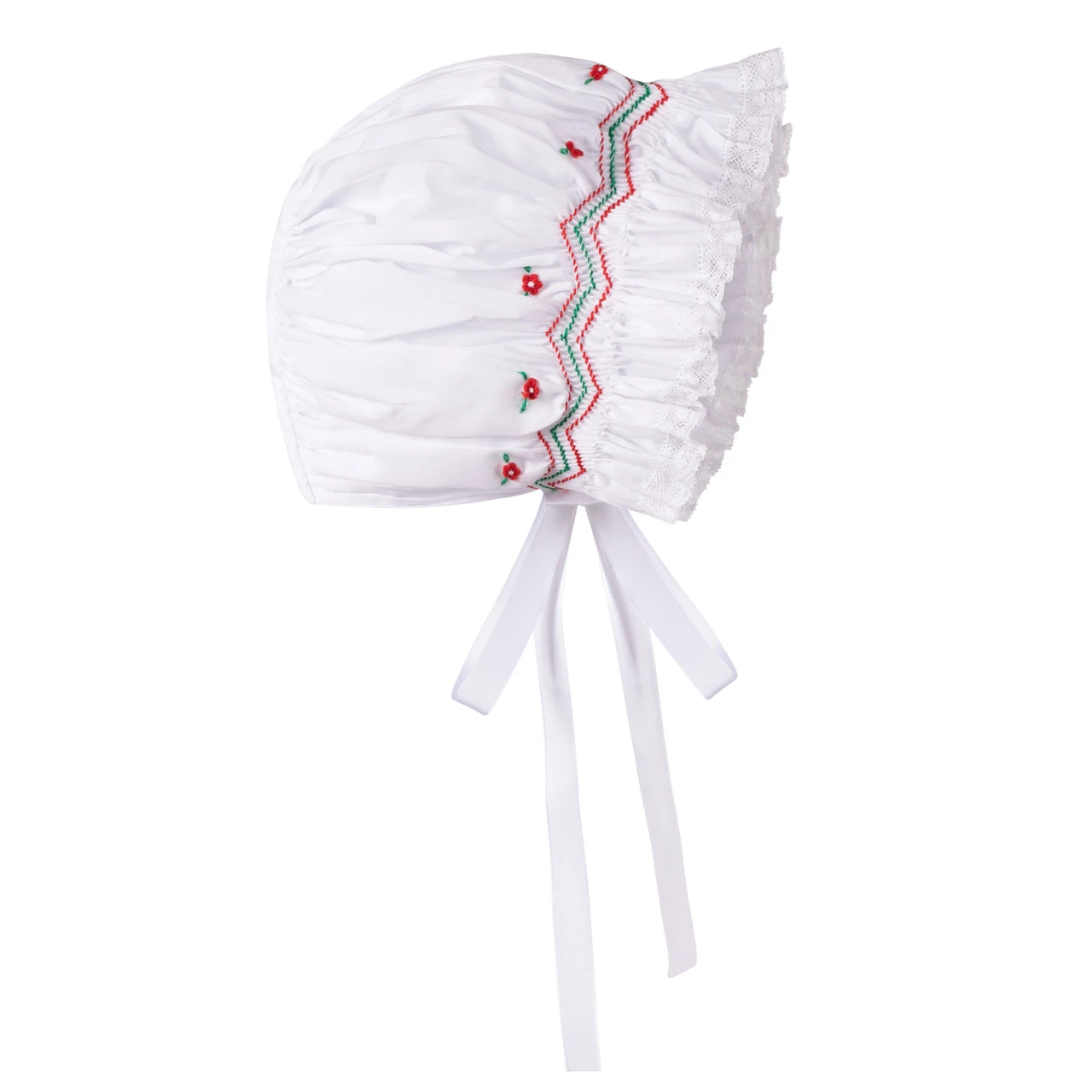 Girls Holiday Smocked Lace Bonnet 3 Girls Holiday Smocked Lace Bonnet