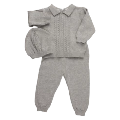 Cable Knit Two Piece With Hat Grey
