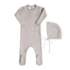 Rolled Collar Ribbed Knit Romper & Bonnet Soft Grey -Baby Clothing Store 6013 SOFT GREY 37217.1697130862