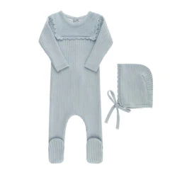 Scallop Trimmed Rib Knit Romper & Bonnet -Baby Clothing Store 6016 Powder Blue 69066.1690903254