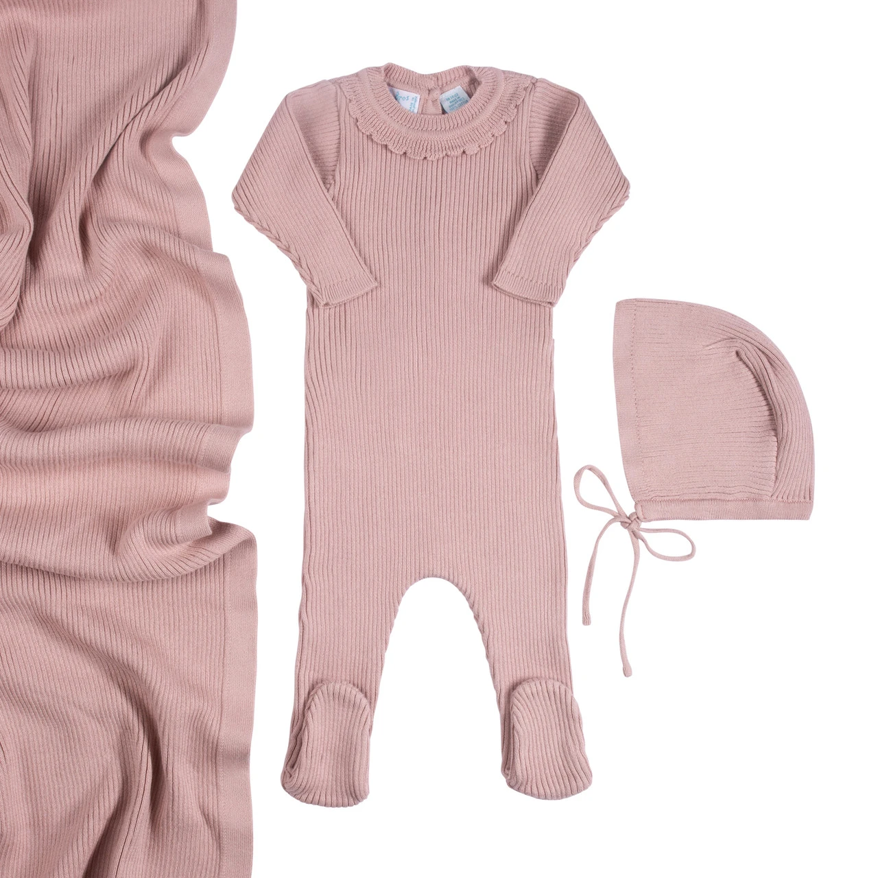 Ruffled Collar Ribbed Knit Romper & Bonnet 7 Ruffled Collar Ribbed Knit Romper & Bonnet - Image 5