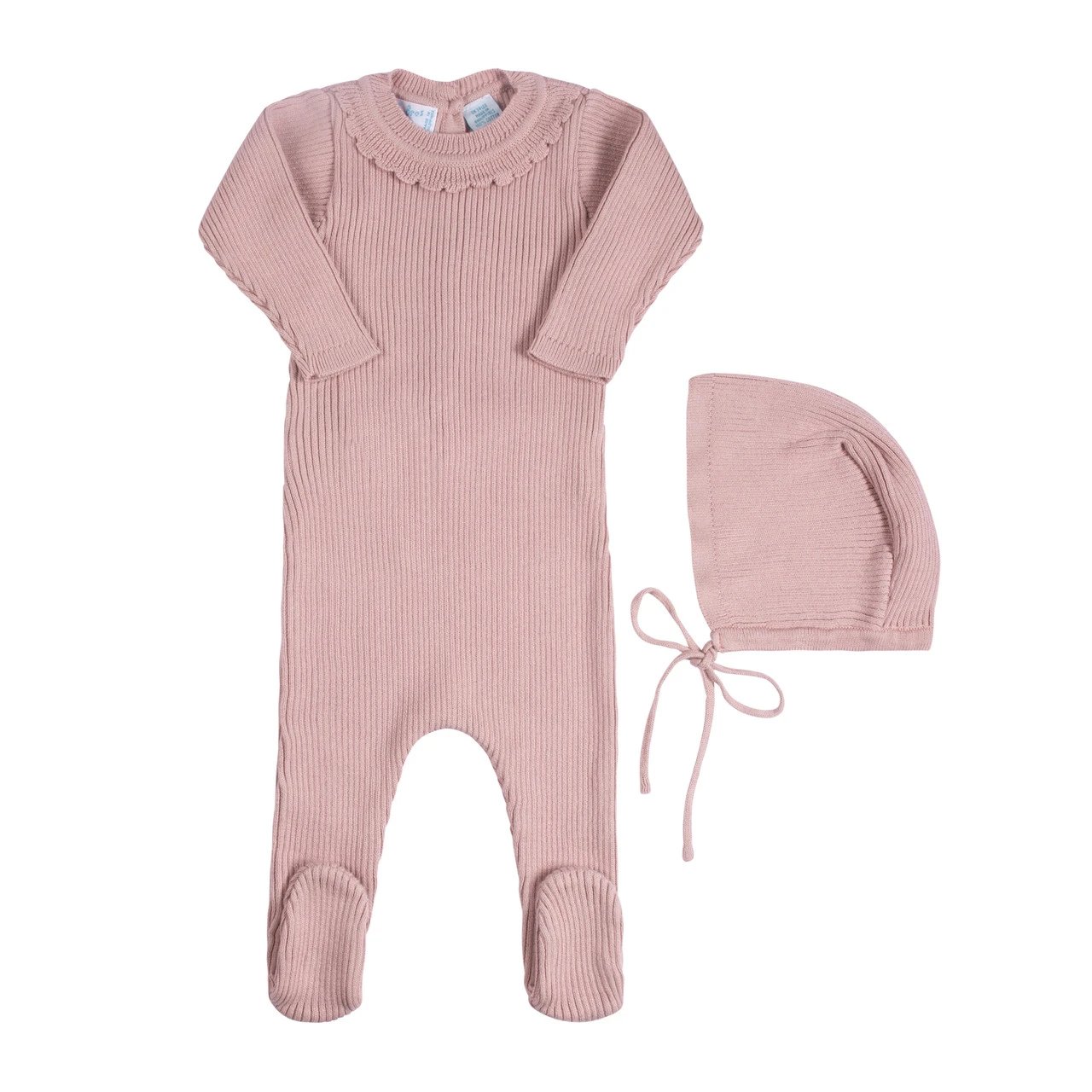 Ruffled Collar Ribbed Knit Romper & Bonnet 3 Ruffled Collar Ribbed Knit Romper & Bonnet