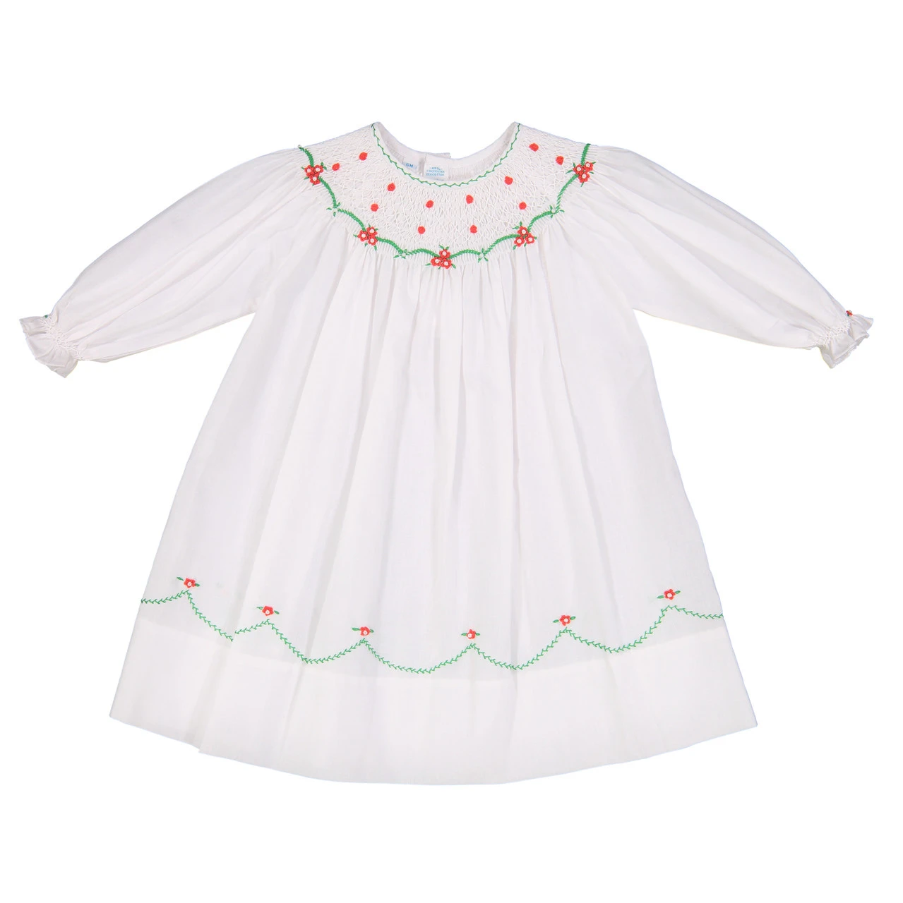 Long Sleeve Holiday Pearl Flower Bishop Dress