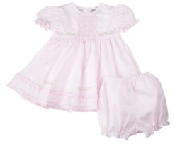 Honeycomb Smocked Ruffle Dress -Baby Clothing Store Dress Panty Ruffles 2702Pink 96728.1643232204