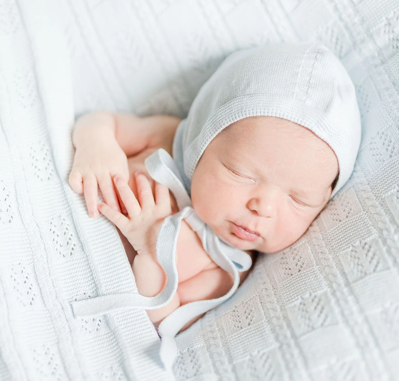 Boys Pointelle Knit Bonnet 4 Boys Pointelle Knit Bonnet - Image 2