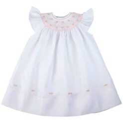 Pearl Flower Fly Sleeve Bishop Dress -Baby Clothing Store Fly Sleeve Bishop Dress Pearls 17446WhitePink 97413.1694194686