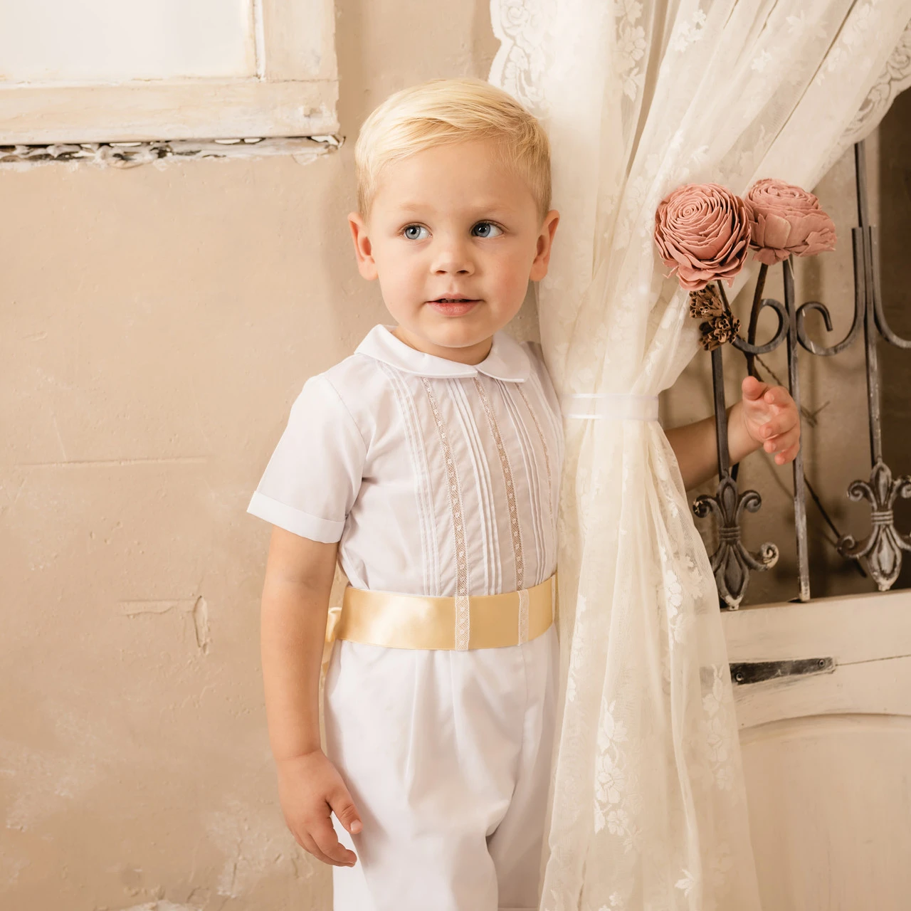 White Boys Wedding Outfit W/ Removable Sash 4 White Boys Wedding Outfit W/ Removable Sash - Image 2