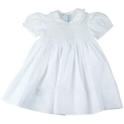 Girls Lacy Smocked Dress -Baby Clothing Store Smocked Dress Lace Trim 17441White 72662.1640886519