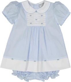 Rosebud Bib Dress -Baby Clothing Store baby blue dress and knickers 0 Front 90874.1641418915
