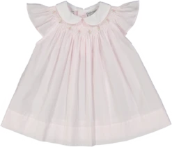 Argyle Smocked Fly Sleeve Dress -Baby Clothing Store baby pink dress 0 Front 64720.1694195007