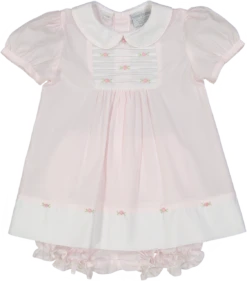 Rosebud Bib Dress -Baby Clothing Store baby pink dress and knicker 0 Front 48959.1641418915